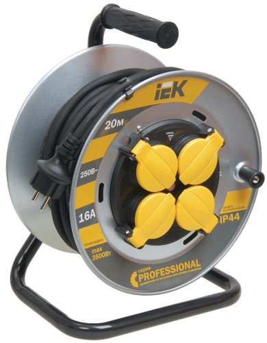 Удлинитель на металлической катушке с заземлением IEK Professional 4х20м 16А 3500Вт IP44 фото Удлинитель на металлической катушке с заземлением IEK Professional 4х20м 16А 3500Вт IP44 картинка